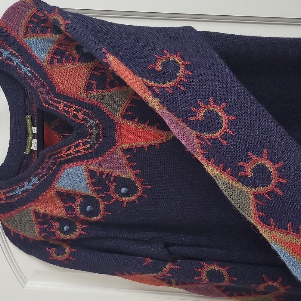 Peruvian Connection Navy and Red Long Sleeve Dress. Size XL - Picture 5 of 12